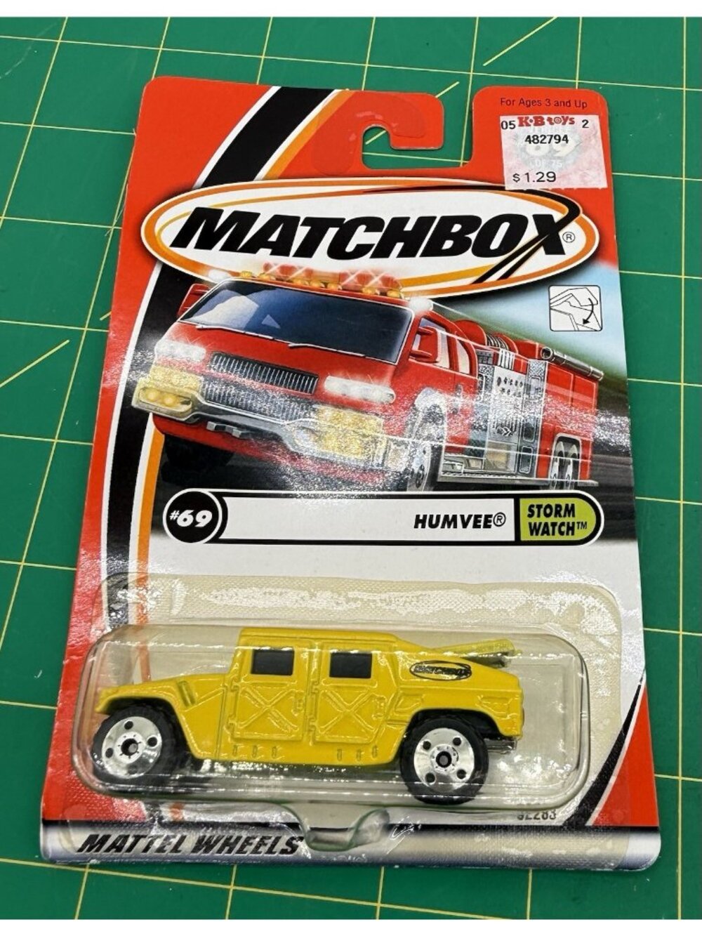 Vintage 2001 Matchbox #69 Storm Watch HUMVEE Yellow w/Chrome 4Dot Spoke Wheels